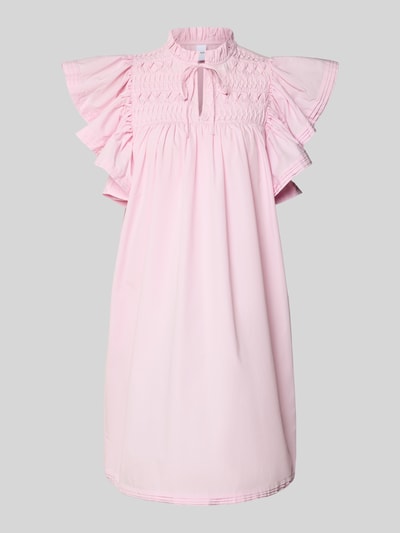 Produktfoto, Minikleid mit Schmetterlingsärmel Modell 'LURA' von YAS in Rosa, aus Material-Mix mit Baumwoll-Anteil, Straight Fit, Serafino-Kragen mit Schnürung