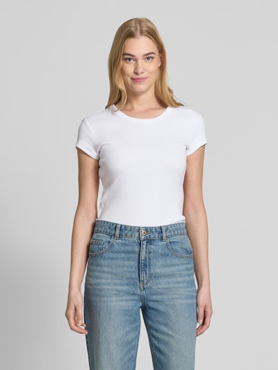 BOSS Orange T-shirt in riblook met labelstitching Wit - 4