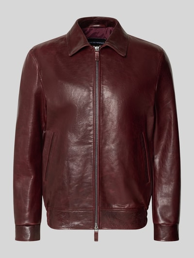 Produktfoto, Regular Fit Jacke in Leder-Optik mit Umlegekragen von Emporio Armani, bordeauxrot, Zweiwege-Reißverschluss und Eingrifftaschen, elastischer Material-Mix