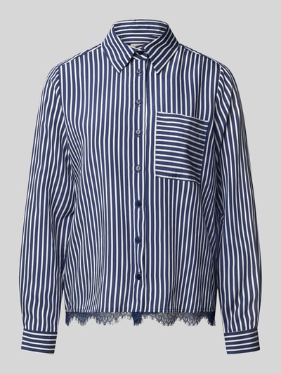 Produktfoto, Regular Fit Hemdbluse aus Viskose-Mix von Milano Italy, blauw-wit streepdesign, met kant, overhemdkraag, borstzak, Dames, ruglengte maat 36: 56 cm, mouwlengte maat 36: 63 cm