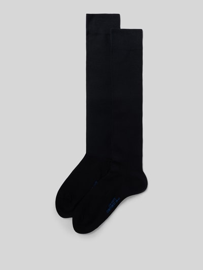 Produktfoto, schwarze Kniestrümpfe mit elastischem Bund im 2er-Pack aus Baumwoll-Mix mit Stretch von camano, körpernahe Passform
