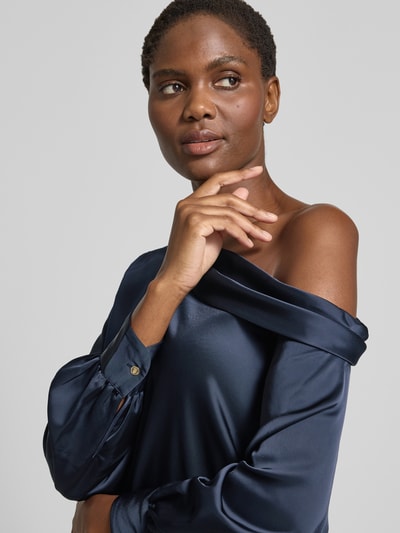 Lauren Ralph Lauren Regular fit blouse in one shoulder-look, model 'ZAMIEL' Marineblauw - 3