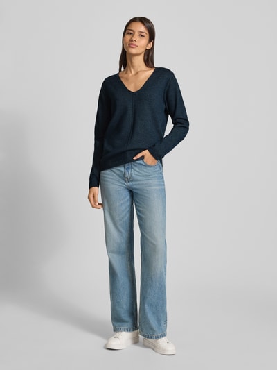 FREE/QUENT Gebreide pullover met deelnaad, model 'Claura' Marineblauw - 1