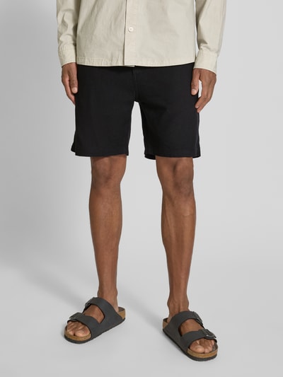 BOSS Orange Tapered Fit Leinenshorts mit elastischem Bund Black 4
