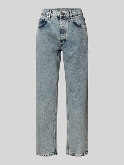 Productfoto, Straight Fit Jeans aus reiner Baumwolle van Anine Bing in used-look, blauwe denimkleur, 5-pocket-design, knoop- en ritssluiting, context: dames jeans, binnenbeenlengte 75 cm, taillewijdte 39 cm