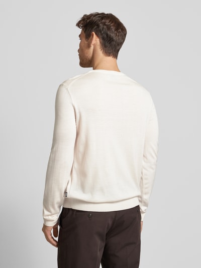 BOSS Wollen pullover van scheerwol met labeldetail, model 'Leno' Offwhite - 5