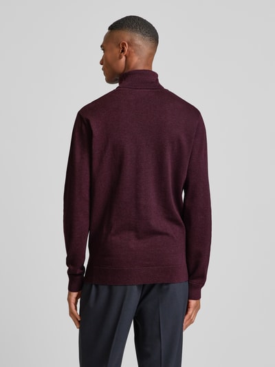 Tom Tailor Regular Fit Rollkragenpullover aus reiner Baumwolle mit Logo-Stitching Bordeaux 5