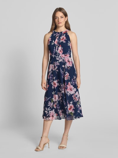 Christian Berg Cocktail Cocktailkleid mit gelegten Falten und Taillenband Dunkelblau 4