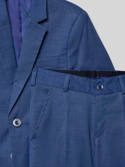 Produktfoto, Slim Fit Anzug mit Viskose-Anteil von Standar in Blau mit Reverskragen, Pattentaschen, glatter Struktur, 2-Knopf-Sakko.