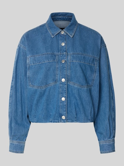 Produktfoto, niebieska Jeansjacke mit Brusttaschen Modell 'Imke' od JOOP!, czysta bawełna, krój relaxed fit, kołnierz koszulowy, szerokość w rozmiarze 36: 54 cm, długość pleców: 54 cm, szerokość klatki: 60 cm, długość rękawa: 52 cm, faktura gładka