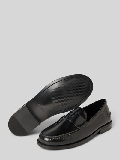 Productfoto, Loafer uit echt leer model 'Rossio' van Guess in zwart met afgeronde pasvorm, gladde zool, hakhoogte 3 cm, schachthoogte 8 cm, schachtwijdte 6 cm