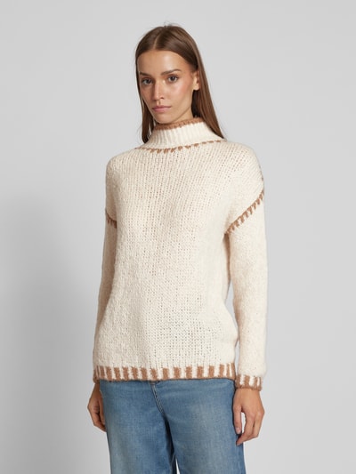 ZABAIONE Oversized gebreide pullover met opstaande kraag, model 'Emily' Beige - 4