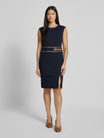 Lauren Ralph Lauren Knielange kokerjurk met ronde hals, model 'KIRENA' Marineblauw - 1