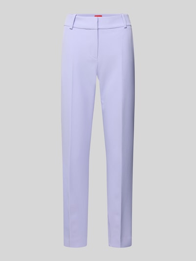 Produktfoto, unifarbene Slim Fit Schmale Hose mit Label-Applikation Modell 'HEDIMA-1' von HUGO, zarte Textur, Gürtelschlaufen, Reißverschluss.