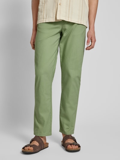 Blend Regular fit linnen broek met tunnelkoord, model 'BAY' Olijfgroen - 4