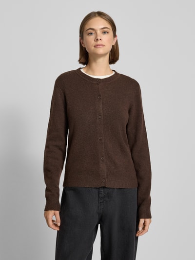 Pieces Regular Fit Strickjacke mit Woll-Anteil Modell 'MALOU' Schoko Melange 4