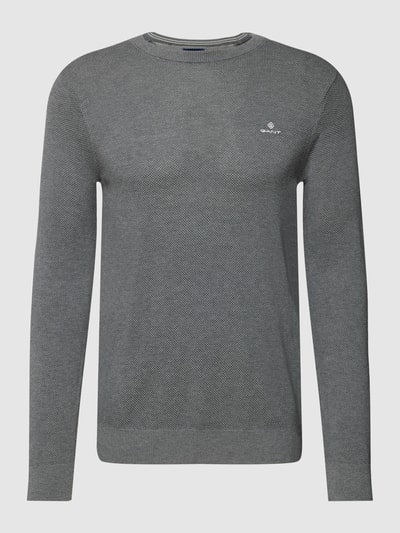 Gant Gebreide pullover met labelstitching Donkergrijs gemêleerd - 2