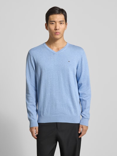 Christian Berg Men Gebreide pullover met V-hals Lichtblauw gemêleerd - 4