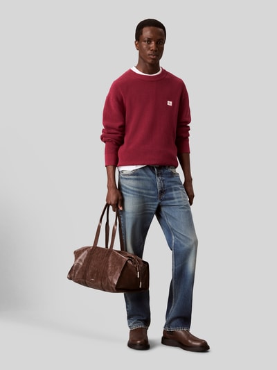 Calvin Klein Jeans Relaxed Fit Pullover aus reiner Baumwolle mit Logo-Stitching Bordeaux 1