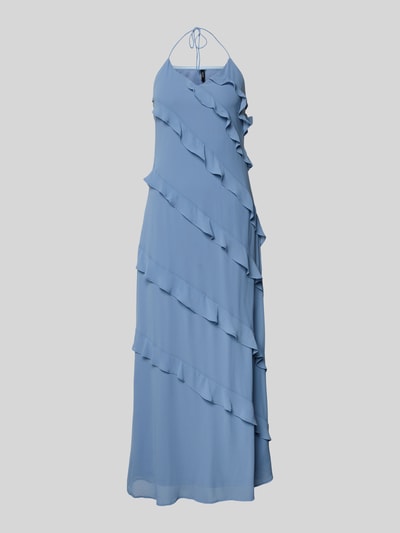 Produktfoto, fließendes maxi-jurk met halter van chiffon in effen kleuren met applicatie met ruches en naadritssluiting, model 'MARJORIE' van Vero Moda, maxi-lengte, v-hals, rugdecolleté, materiaalverwerking: chiffon.