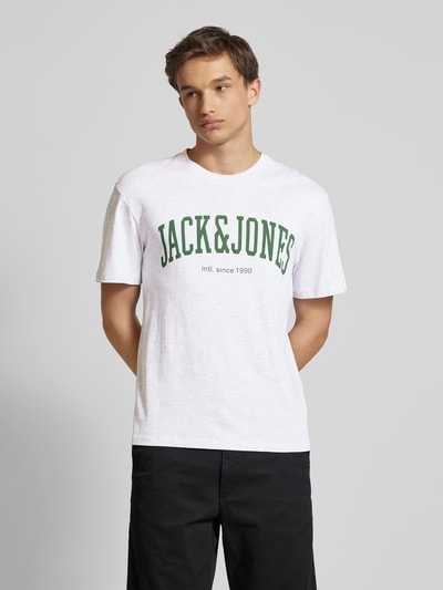 Jack & Jones T-shirt met labelprint, model 'CYRUS' Lichtgrijs gemêleerd - 4