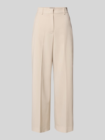 Produktfoto, cremefarbene Wide Leg Bundfaltenhose aus reiner Schurwolle Modell 'CORONE' von Weekend Max Mara, High Waist mit Gürtelschlaufen, unifarbene Webware, verdeckter Verschluss, seitliche Eingrifftaschen