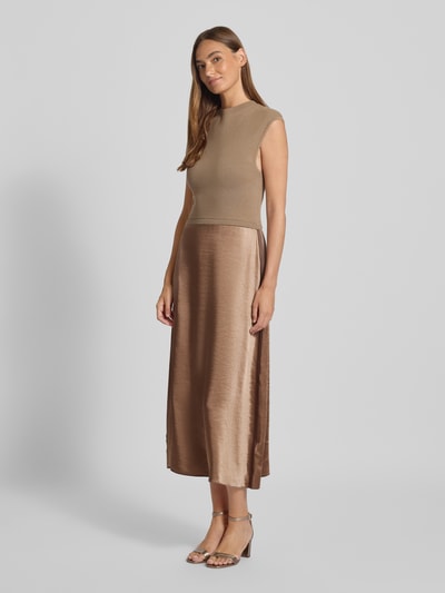 BOSS Tailliertes Strickkleid mit Rock aus Satin Modell 'FERDOLINI' Cognac 1