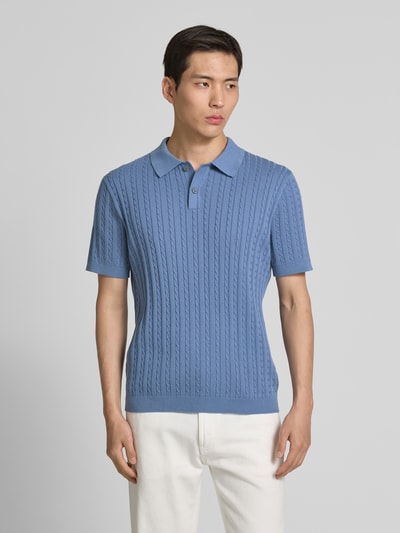 Christian Berg Men Poloshirt mit gerippten Abschlüssen Jeansblau 4