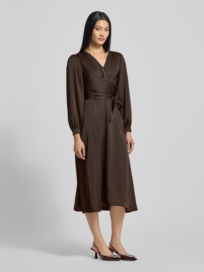 Neo Noir Sukienka midi z dekoltem w serek model ‘RIMINI’ Ciemnobrązowy 1