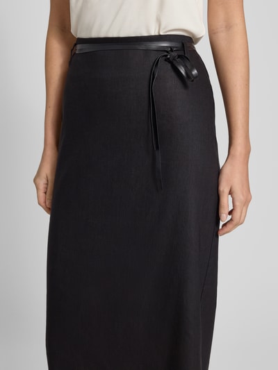 Stefanel Bleistiftrock aus Leinen-Mix mit Bindegürtel Black 3