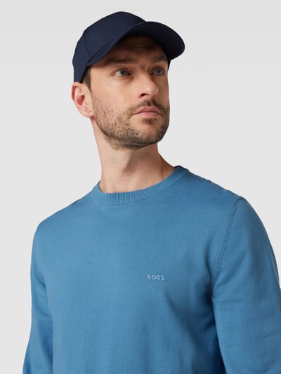 BOSS Gebreide pullover met ronde hals, model 'Pacas' Bleu - 3