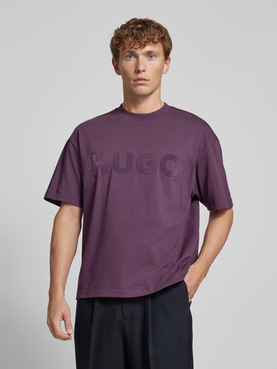 HUGO T-shirt met labelprint, model 'Dinkee' Prune - 4