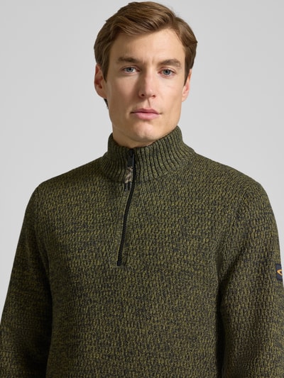 camel active Slim fit schipperstrui met ritssluiting, model 'Mouline' Olijfgroen - 3