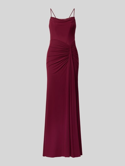 Produktfoto, Slim Fit Abendkleid mit Raffungen von Mascara in Dunkelrot, mit blickdichtem Unterrock und Spaghettiträgern, glatte Oberfläche