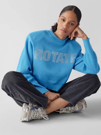 ROTATE Cropped Sweatshirt mit Zierperlenbesatz Blau 3