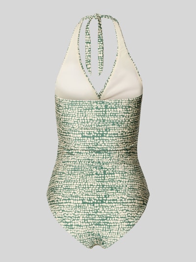 Produktfoto, Badeanzug mit Neckholder Modell 'Cascis' von Barts im Material-Mix mit Stretch-Anteil, Shaping-Funktion, V-Ausschnitt, Knoten-Detail, grün-creme, fein gepunktete Textur