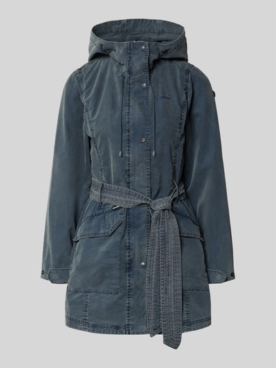 Produktfoto, Jacke mit Bindegürtel Modell 'PREA' von khujo in Blau, Baumwoll-Mix, Regular Fit, Kapuze, Stitching, Bindegürtel, strukturierte Oberfläche