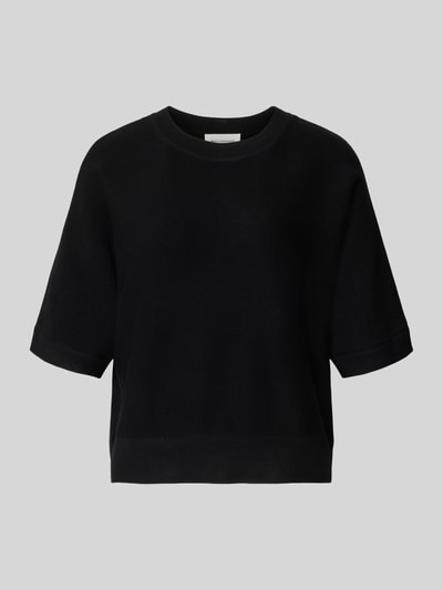 Produktfoto, Relaxed Fit Pullover aus Viskose-Mix Modell 'Thamira' von MSCH Copenhagen in Schwarz, Strick-Optik, 1/2-Arm, Rundhalsausschnitt.
