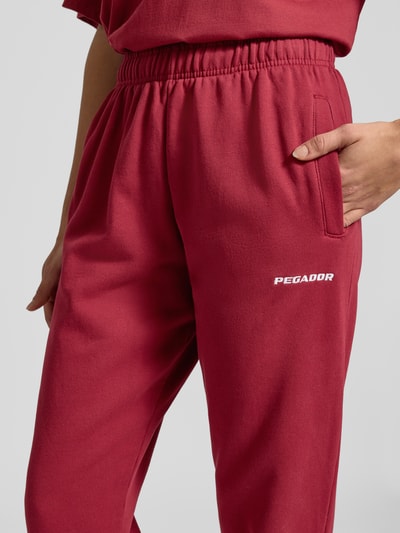 Pegador High waist sweatbroek met labelstitching, model 'VILLA' Bordeaux - 3