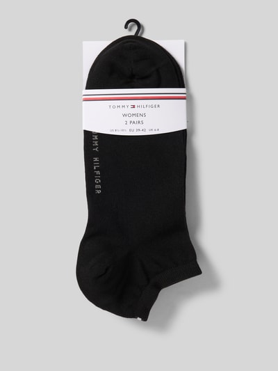 Produktfoto, Sneakersocken mit Label-Schriftzug im 2er-Pack von Tommy Hilfiger, czarne, mieszanka bawełny, z napisem z logo, prążkowany ściągacz.