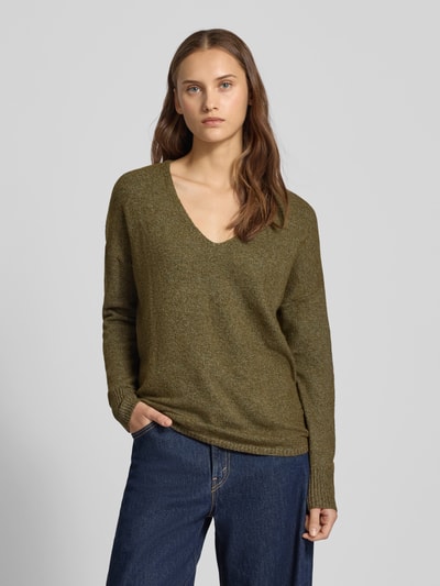 Only Sweter o kroju regular fit z dekoltem w serek model ‘RICA LIFE’ Średniobrązowy melanż 4