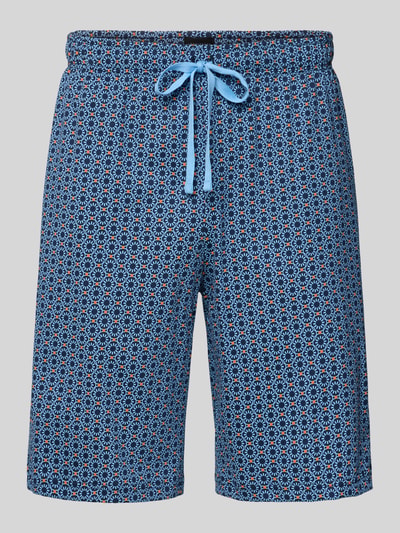 Produktfoto, Bermudas im Allover-Look mit elastischem Bund von Schiesser, Reine Baumwolle, Regular-Fit, blaues Muster, Bundweite 42 cm, Innenbeinlänge 26 cm bei Größe 50.
