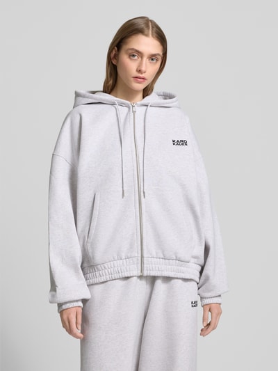 Karo Kauer Oversized Sweatjacke mit Label-Stitching Hellgrau 4