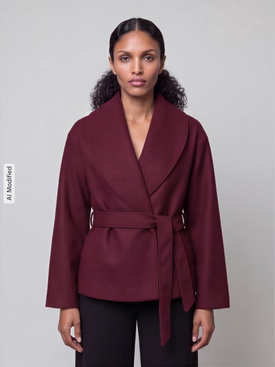 ONLY krój regular fit krótkie płaszcze z wiązanym paskiem model 'AUGUSTA' Bordowy melanż 4