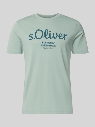 Produktfoto, Regular Fit T-Shirt aus reiner Baumwolle von s.Oliver RED LABEL, Optik: Unifarben, Passform: Regular-Fit, Rundhals-Ausschnitt, Ärmelform: Kurzarm, Materialverarbeitung: Jersey, Applikation: Label-Print, zartes Mintgrün, glatte Struktur.