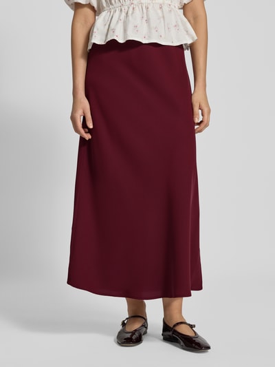 Pieces Uitlopende midirok met elastische band, model 'FRANAN' Donkerrood - 4