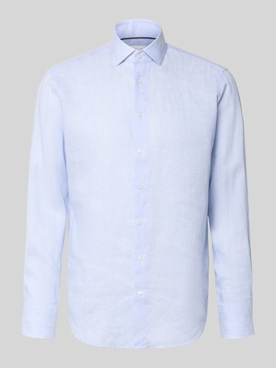 Produktfoto, Regular Fit Leinenhemd mit Kentkragen von Christian Berg Men, hellblau, reine Leinenstruktur, Knopfleiste, schlichte Optik