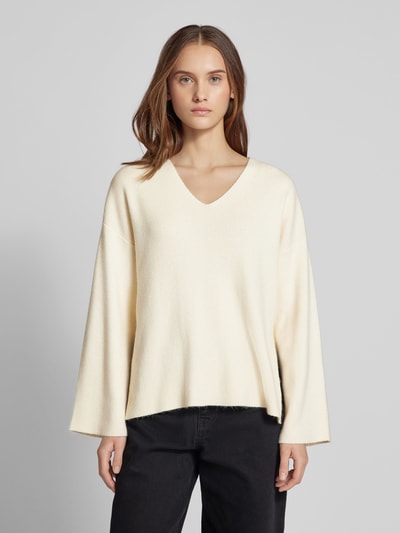 Only Relaxed fit gebreide pullover met viscose en hoge zijsplitten, model 'KATIA' Offwhite - 4