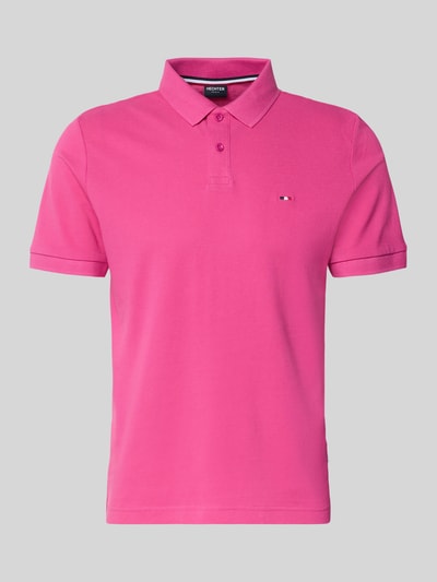 Produktfoto, Regular Fit Poloshirt mit Logo-Stitching von HECHTER PARIS, Reine Baumwolle, Strukturmuster, Kurzärmelig, Polokragen, pink.