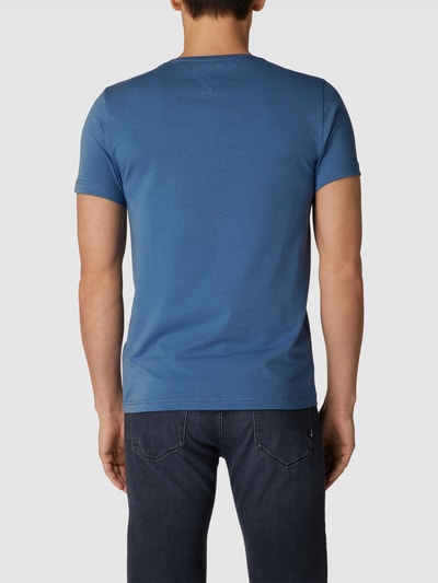 Tommy Hilfiger Slim fit T-shirt met labelstitching Oceaanblauw - 5